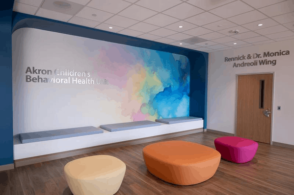 The family reception room in Akron Children's new inpatient behavioral health unit