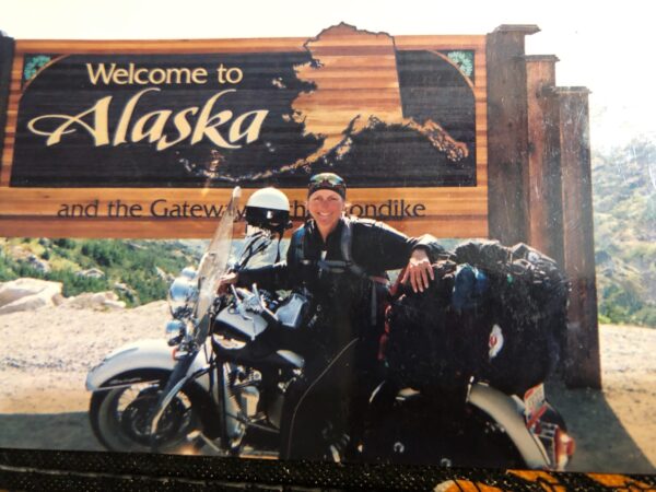 Evelyn Samples on her motorcycle 