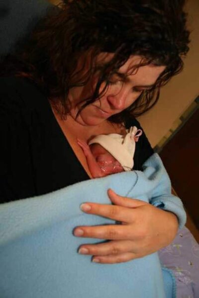 Ellie Horvat was born three months premature and is being held by her mom. 