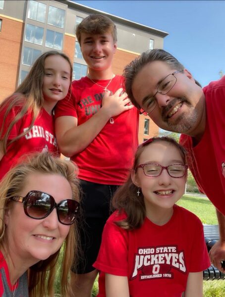 The Walsh family shows their Ohio State University Buckeye spirit in a family selfie