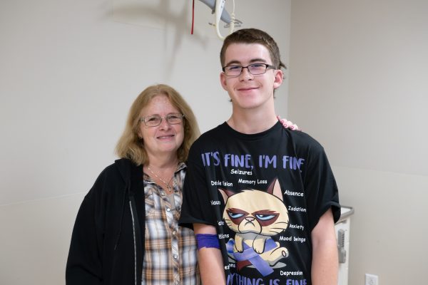 Neurology patient Conner Butler with grandma Michelle Bible.