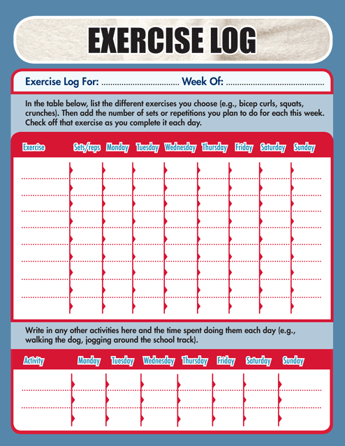 Exercise Log 1. This page was designed to be printed. We are working on creating an accessible version.