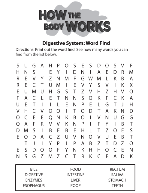 Kidshealth: Word Find: Digestive System | Akron Children's Hospital