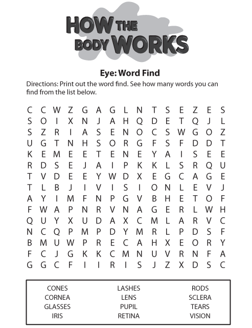 How the Body Works Eye Word Find. This page was designed to be printed. We are working on creating an accessible version.